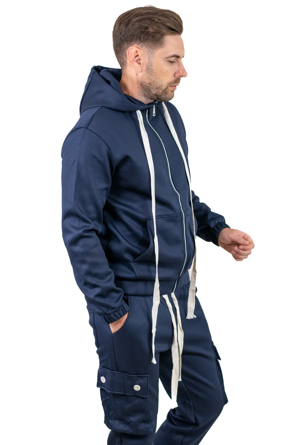Trening gros bleumarin vătuit cu glugă și pantaloni cargo [3]