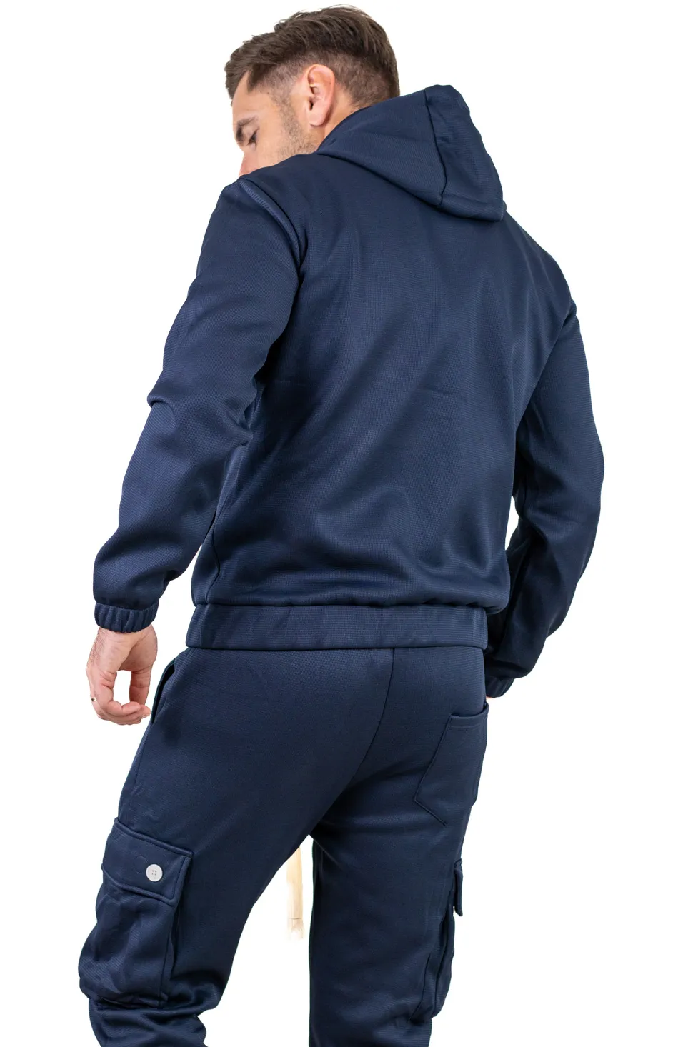 Trening gros bleumarin vătuit cu glugă și pantaloni cargo [5]