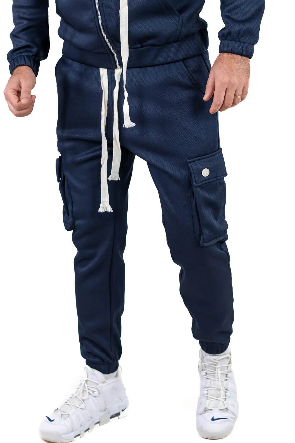 Trening gros bleumarin vătuit cu glugă și pantaloni cargo [7]