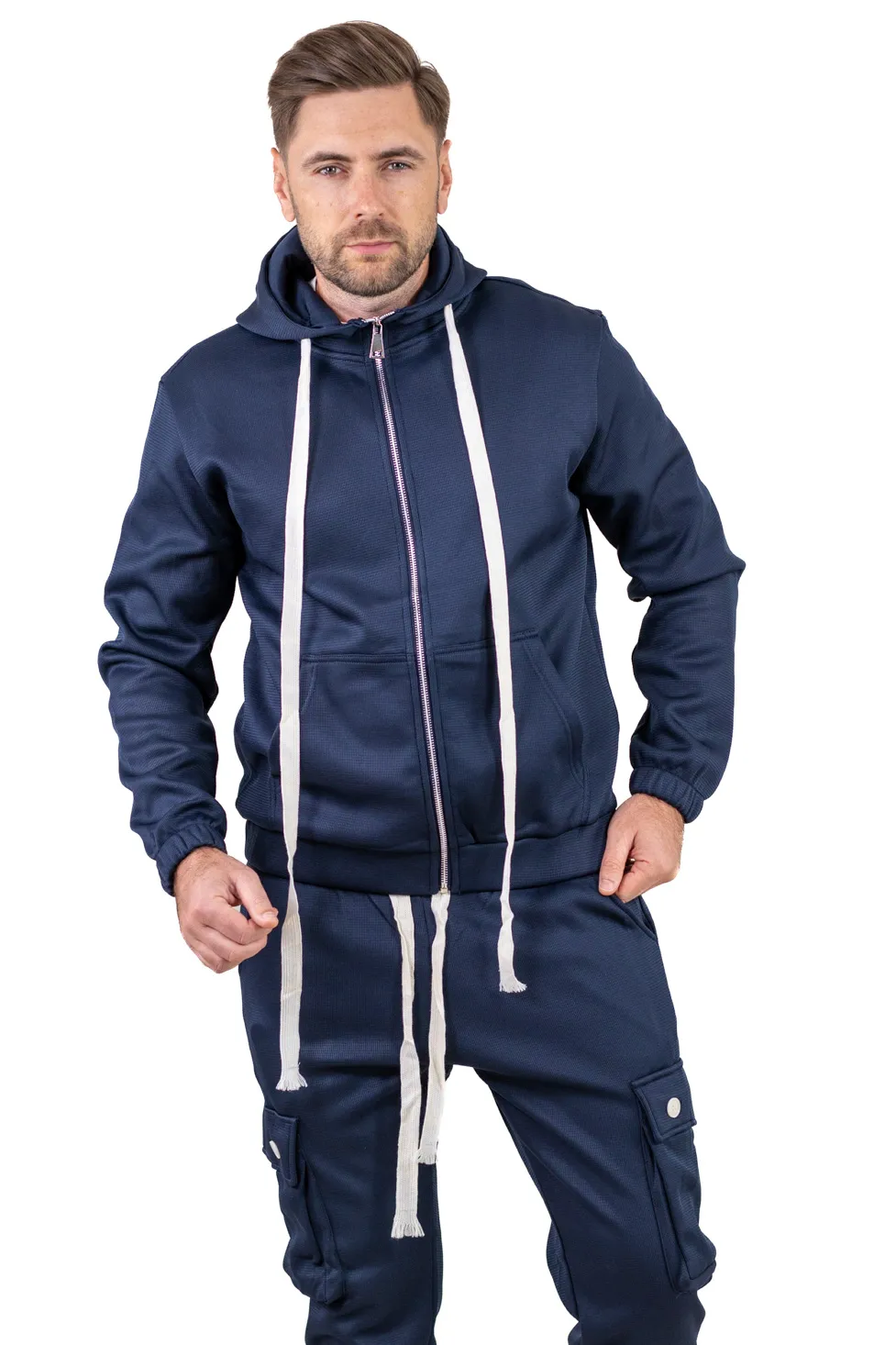 Trening gros bleumarin vătuit cu glugă și pantaloni cargo [2]