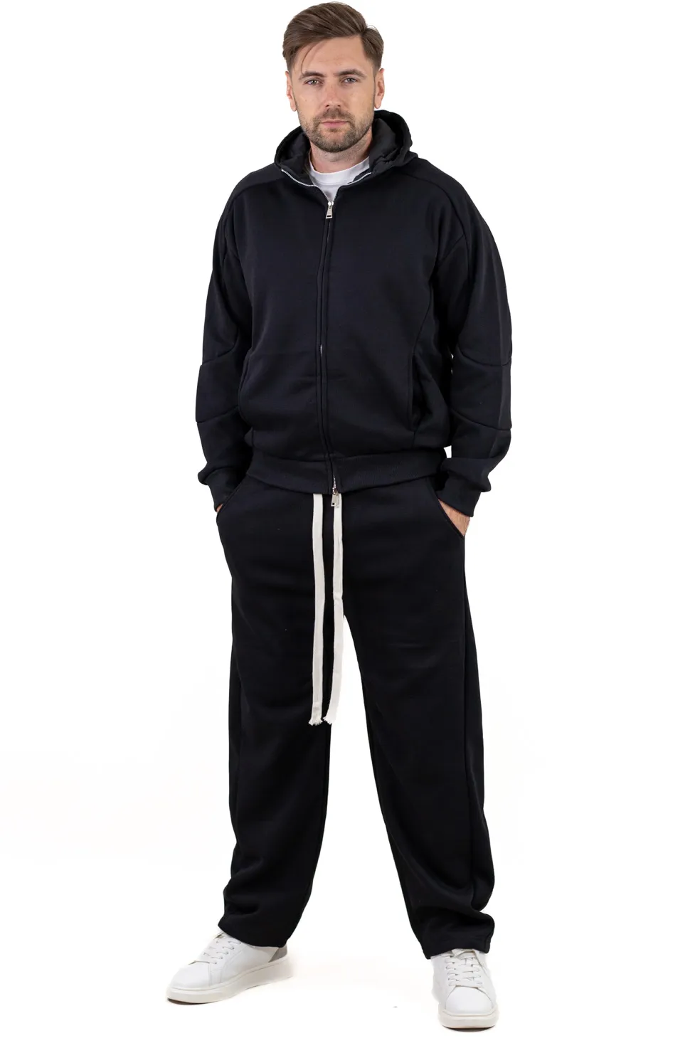 TRENINGURI - Trening negru gros oversize căptușit cu catifea