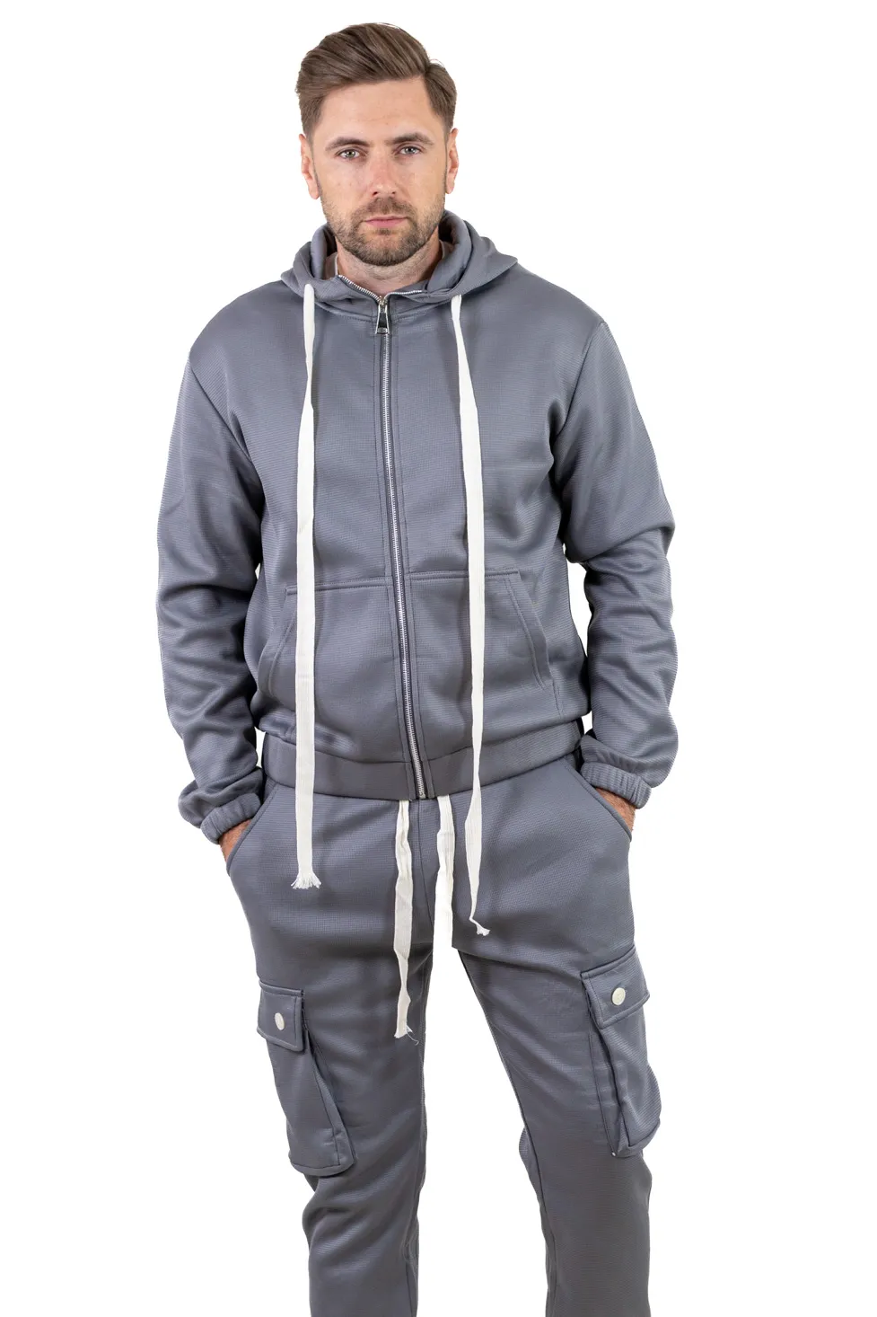 TRENINGURI - Trening gros gri vătuit cu glugă și pantaloni cargo