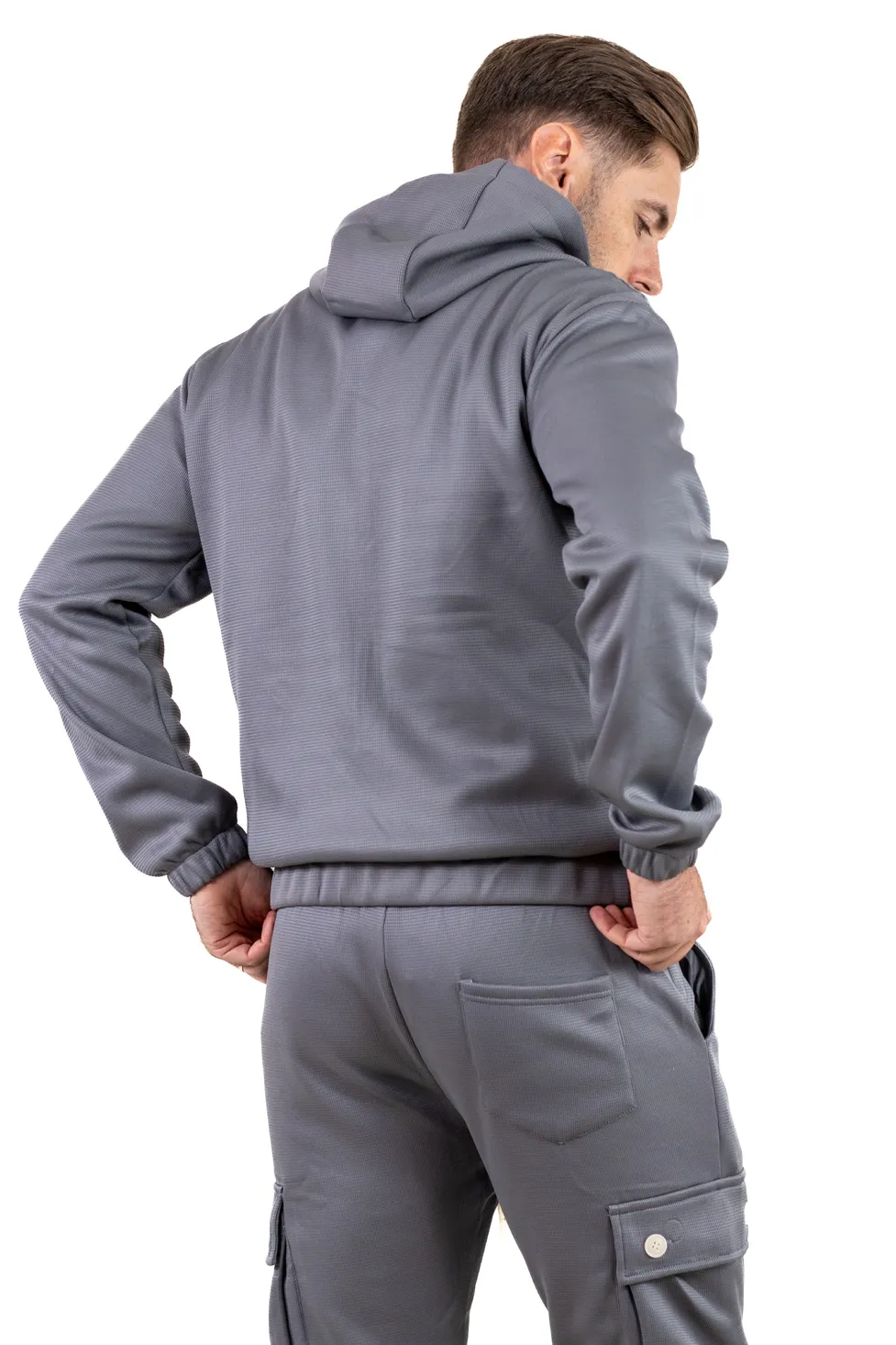 Trening gros gri vătuit cu glugă și pantaloni cargo [6]