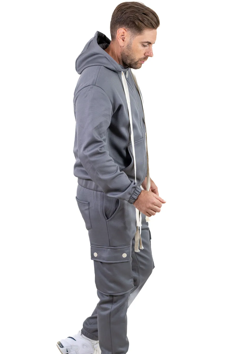 Trening gros gri vătuit cu glugă și pantaloni cargo [1]