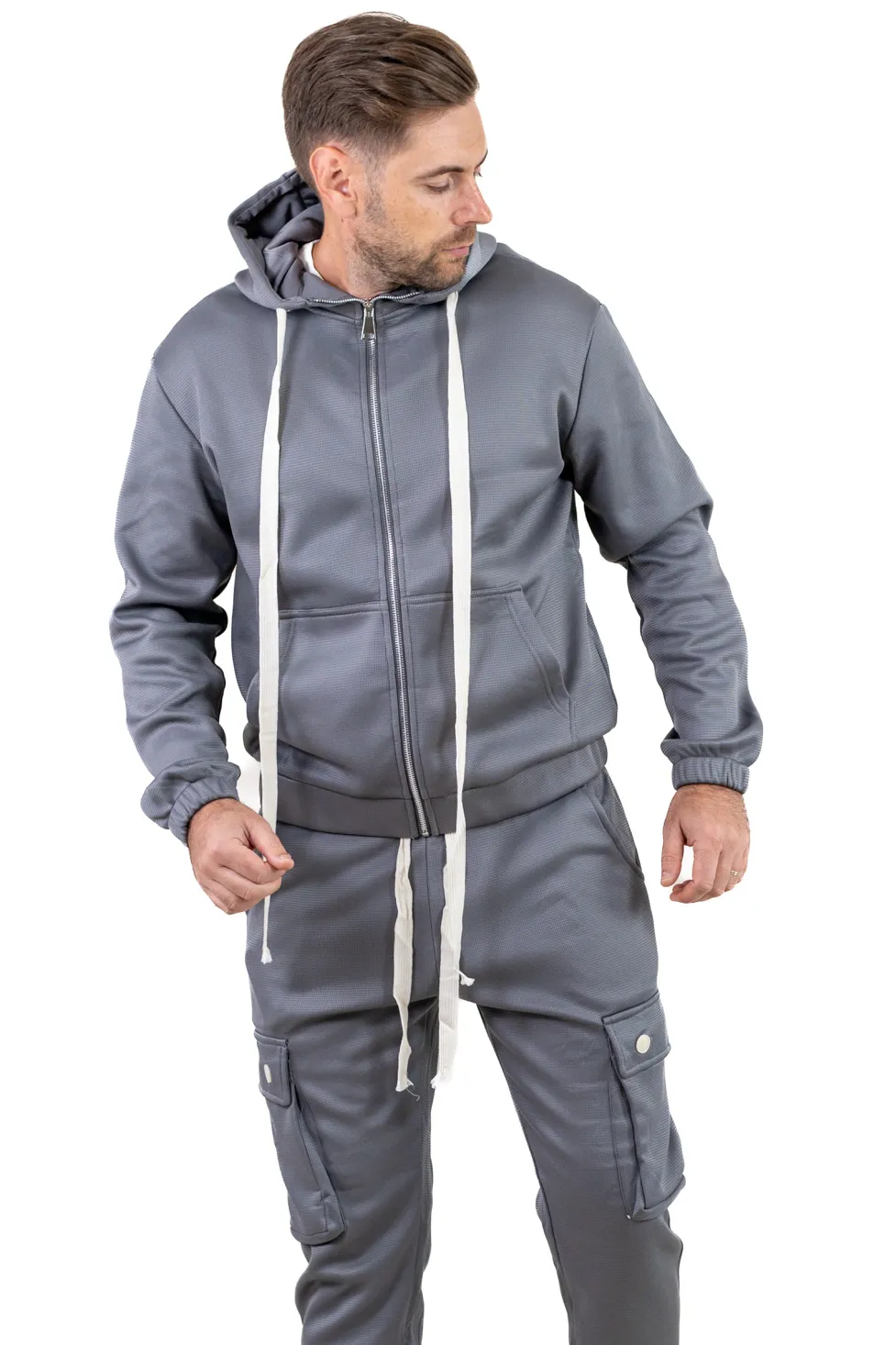 Trening gros gri vătuit cu glugă și pantaloni cargo [2]