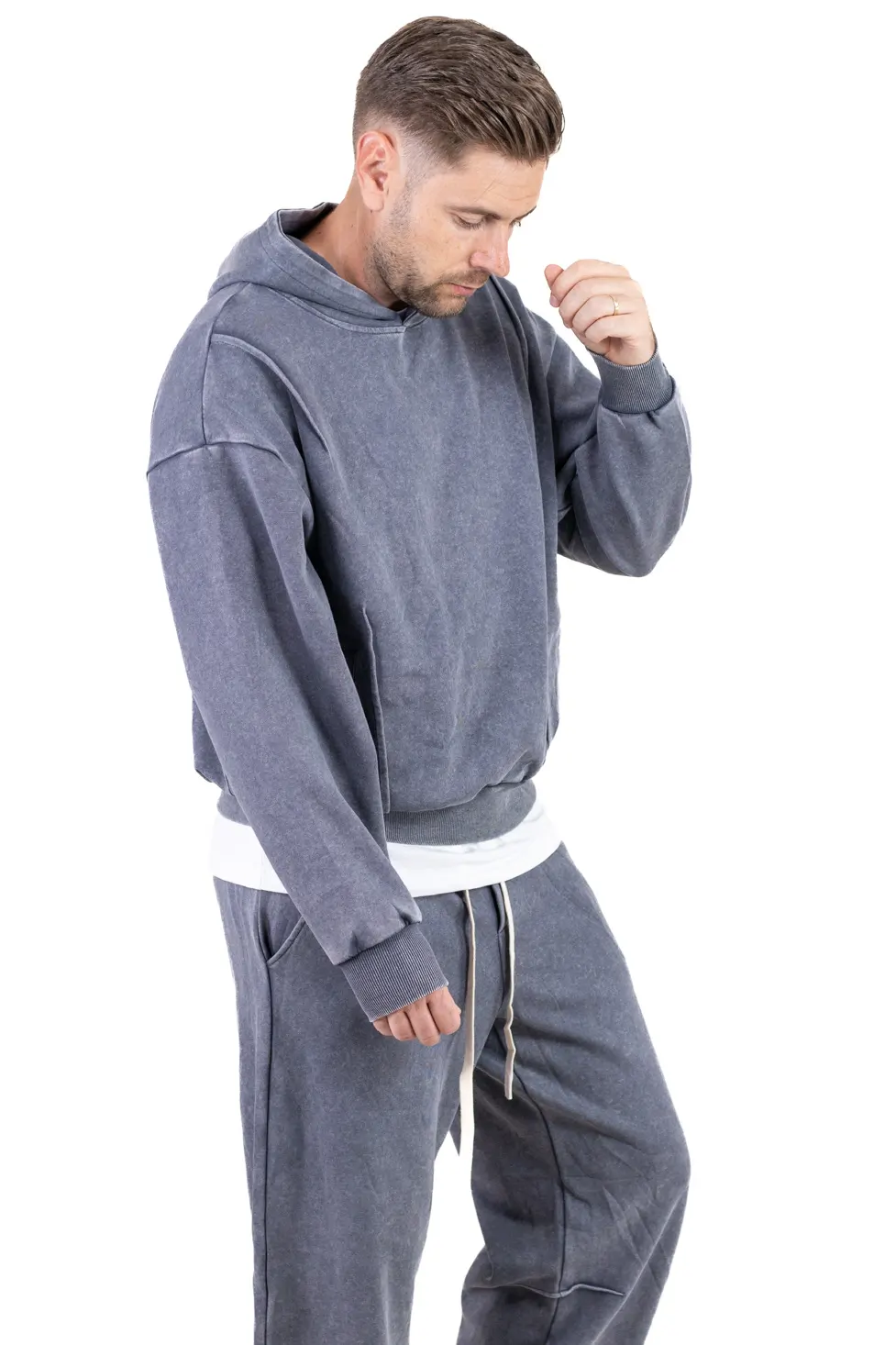 Trening bărbați oversize gri prespălat cu glugă [5]