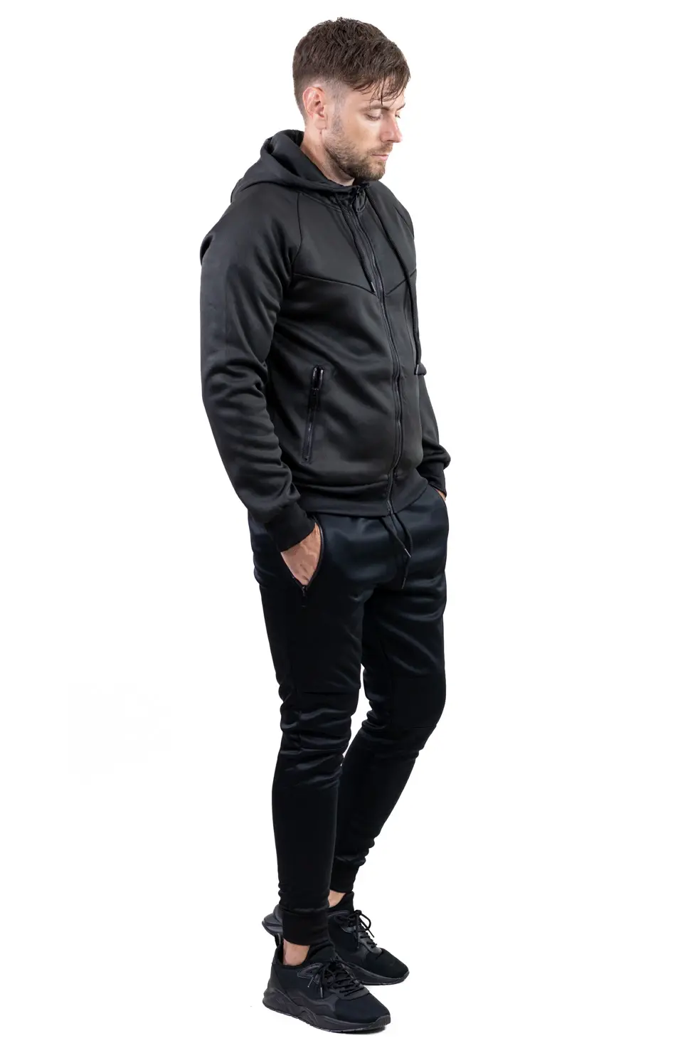 TRENINGURI - Trening bărbați slim fit din poliester negru