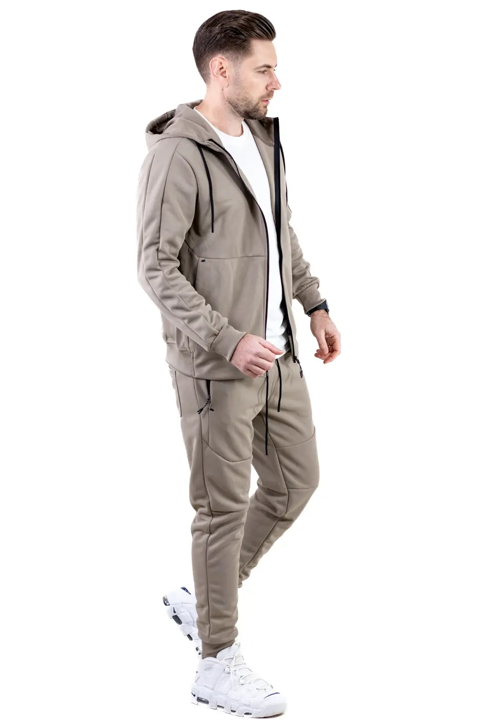 Trening barbati cu hanorac si pantaloni, material elastic, bej [10]