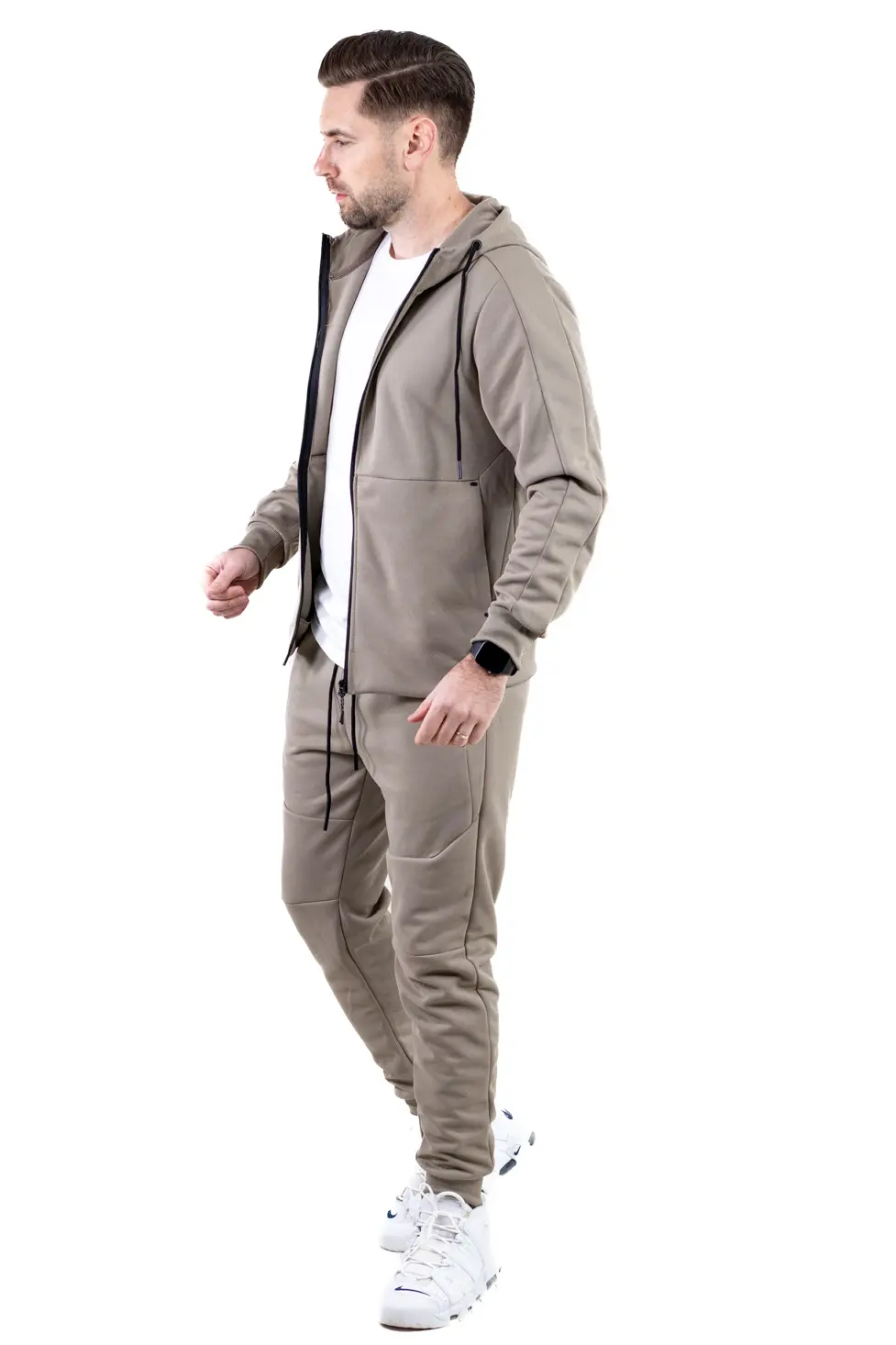 Trening barbati cu hanorac si pantaloni, material elastic, bej [11]