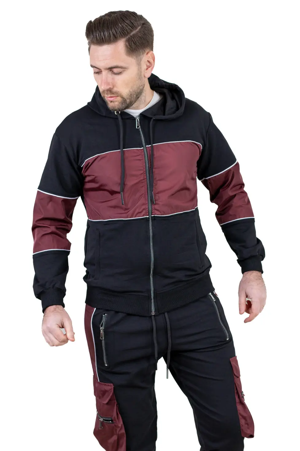 Trening urban cu multiple buzunare negru cu bordo [2]