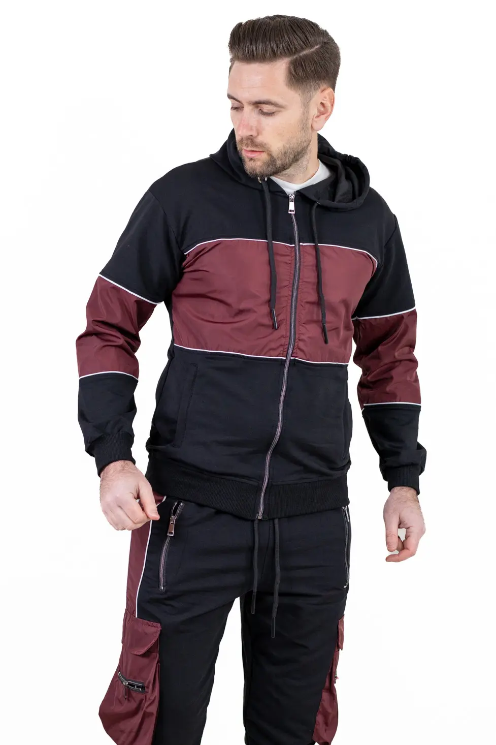 Trening urban cu multiple buzunare negru cu bordo [3]