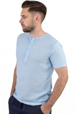 TRICOURI - Tricou Bărbați Albastru In și Bumbac