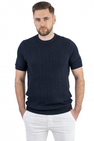 TRICOURI - Tricou bleumarin din tricot cu torsade