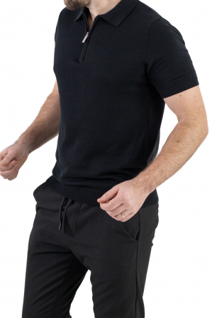 Tricou negru elegant cu guler normal si fermoar [6]