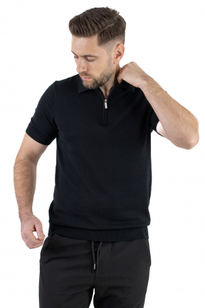 Tricou negru elegant cu guler normal si fermoar [5]