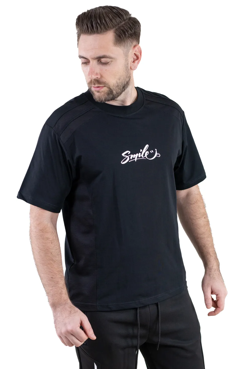 Barbati - Tricou negru oversize Smile