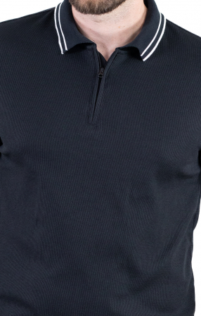 Tricou negru polo cu fermoar material texturat [4]