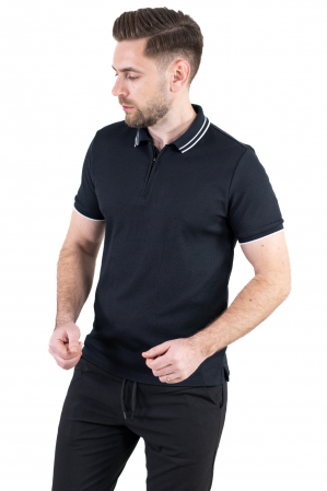 Tricou negru polo cu fermoar material texturat [7]