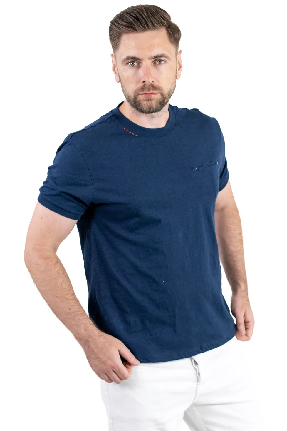 TRICOURI - Tricou bărbați bleumarin 100% bumbac cu buzunar ascuns