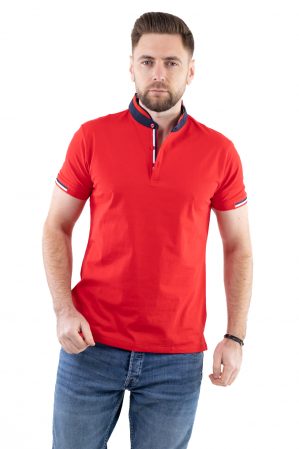 TRICOURI - Tricou barbati rosu cu guler tunica