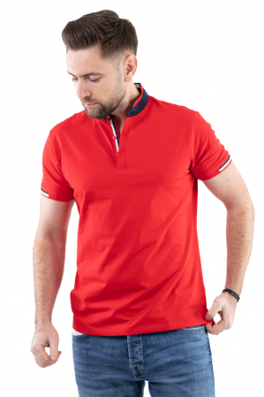 Tricou barbati rosu cu guler tunica [3]