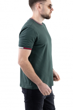 Tricou barbati verde cu detalii la guler si maneci [3]