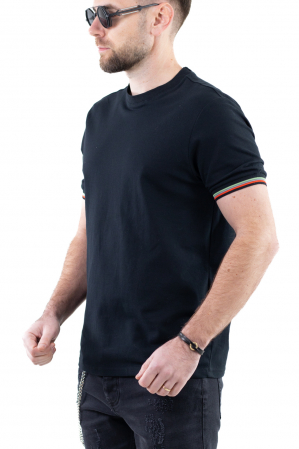 Tricou barbati negru cu detalii la maneci [4]