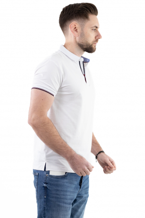 TRICOURI - Tricou barbati alb cu guler scurt