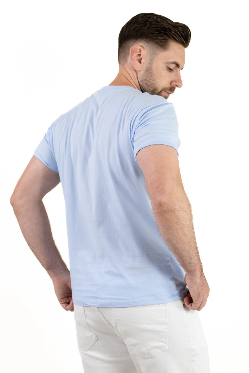 Tricou Bărbați albastru deschis  cu Imprimeu – Bumbac Elastic [2]