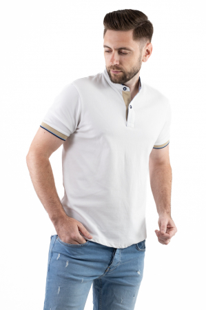 Promotii - Tricou barbati cu guler tunica si 2 nasturi