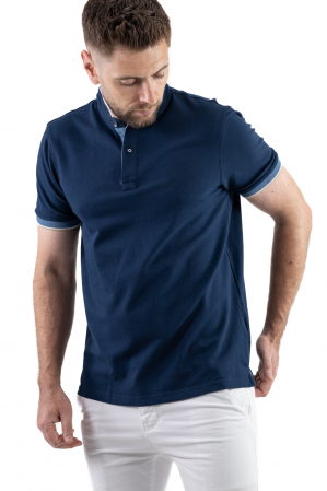 TRICOURI - Tricou barbati cu guler tunica si 2 nasturi