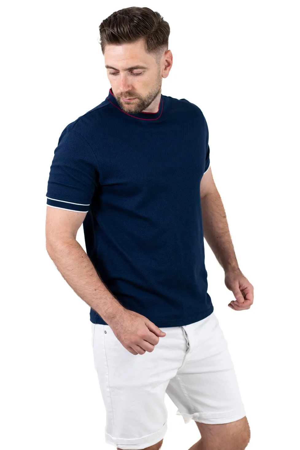 TRICOURI - Tricou bărbați bleumarin din bumbac texturat, respirabil și durabil
