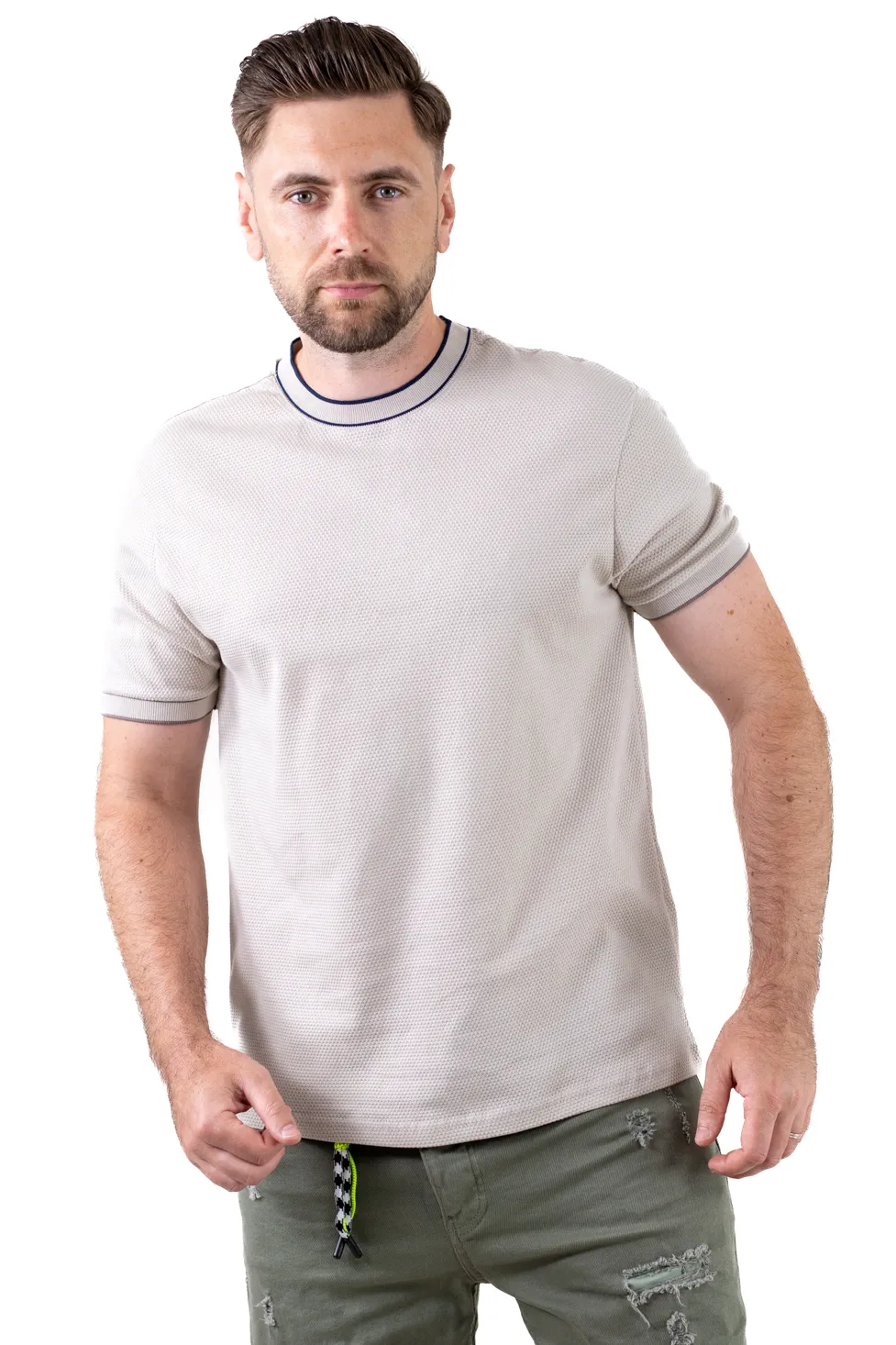 TRICOURI - Tricou bărbați gri din bumbac texturat, respirabil și durabil