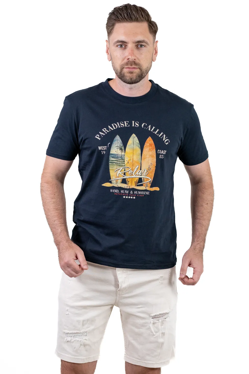 TRICOURI - Tricou Bărbați Negru cu Imprimeu – Bumbac Elastic