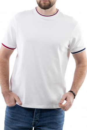 Tricou barbati alb cu detalii la guler si maneci [1]