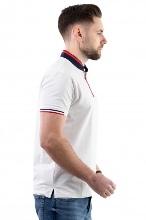 Tricou barbati alb cu guler tunica [1]