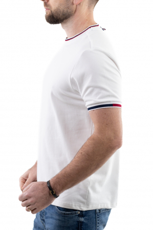 Tricou barbati alb cu detalii la guler si maneci [2]