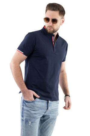 TRICOURI - Tricou barbati bleumarin cu guler tunica