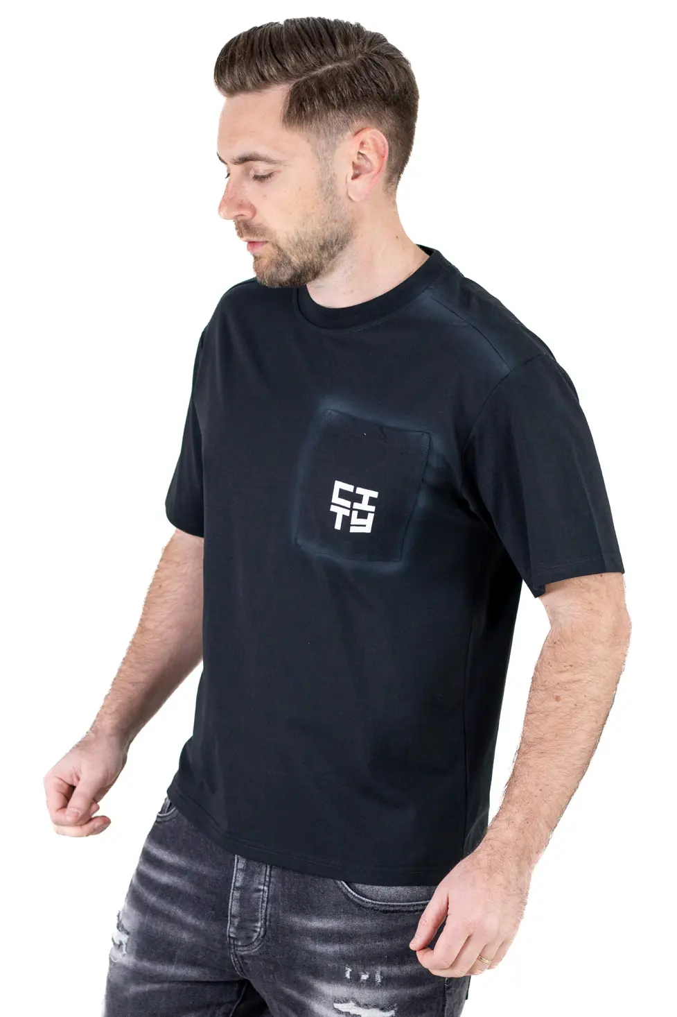 Tricou Oversize Negru Bărbați – Material Dens cu Logo [2]