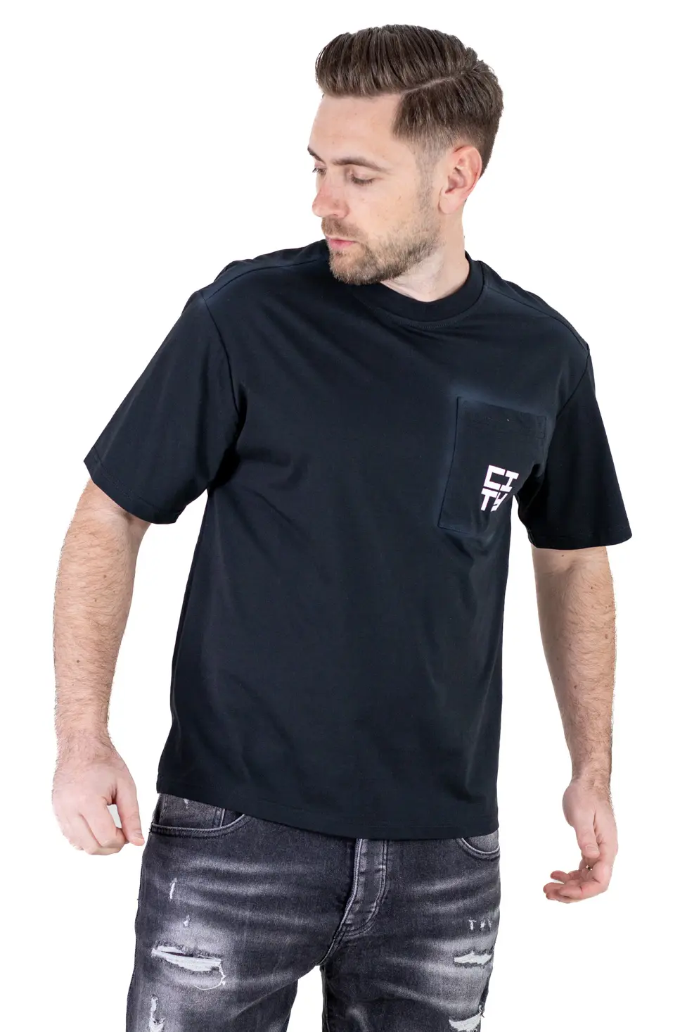 Tricou Oversize Negru Bărbați – Material Dens cu Logo [1]