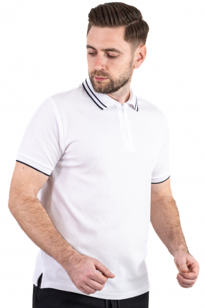 Tricou alb polo cu fermoar material texturat [5]