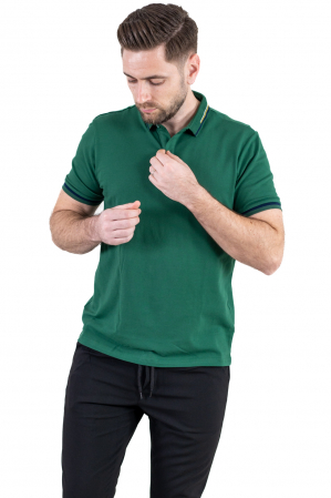 Tricou polo verde cu guler scurt si 2 nasturi [1]