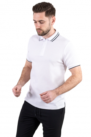 Tricou alb polo cu fermoar material texturat [1]