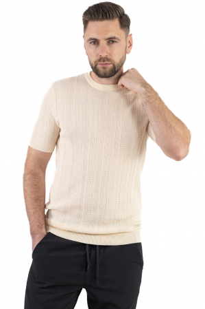 SMART CASUAL - Tricou crem din tricot cu torsade