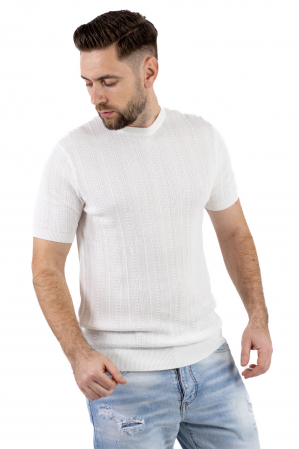 TRICOURI - Tricou alb din tricot cu torsade