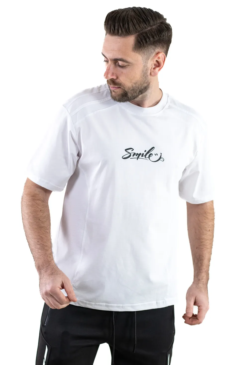 Barbati - Tricou alb oversize Smile