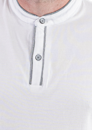 Tricou alb cu guler corean si 2 nasturi [3]