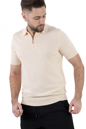 Tricou crem elegant cu guler normal si fermoar [6]