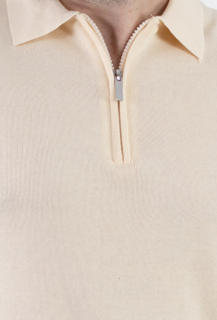 Tricou crem elegant cu guler normal si fermoar [2]
