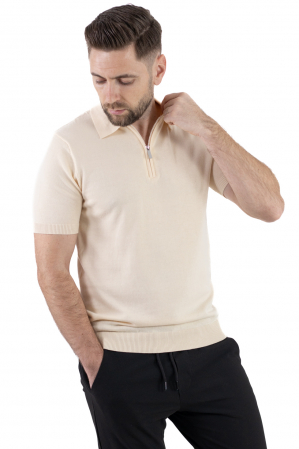Tricou crem elegant cu guler normal si fermoar [3]